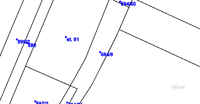 Parcela st. 594/9 v KÚ Březhrad, Katastrální mapa