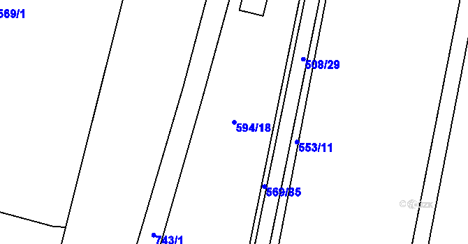 Parcela st. 594/18 v KÚ Březhrad, Katastrální mapa