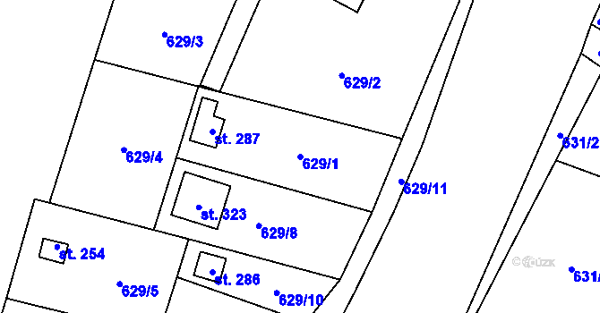 Parcela st. 629/1 v KÚ Březhrad, Katastrální mapa