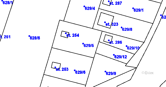 Parcela st. 629/5 v KÚ Březhrad, Katastrální mapa
