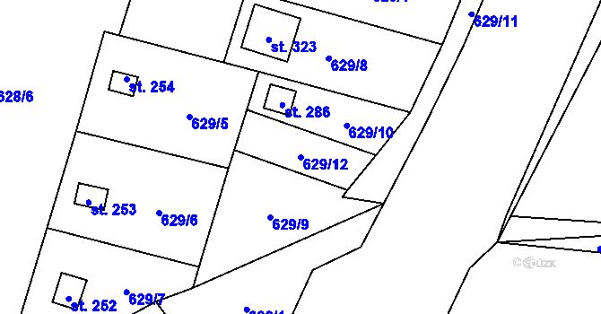 Parcela st. 629/12 v KÚ Březhrad, Katastrální mapa
