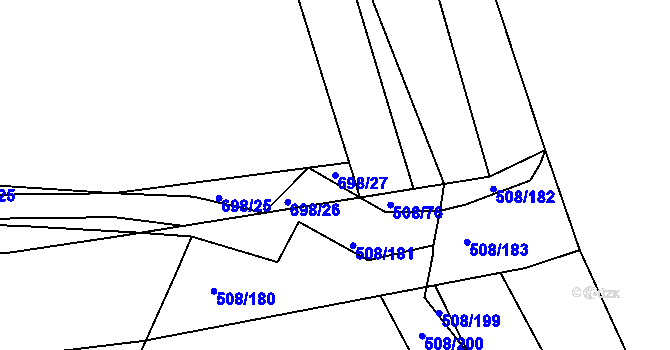 Parcela st. 698/27 v KÚ Březhrad, Katastrální mapa