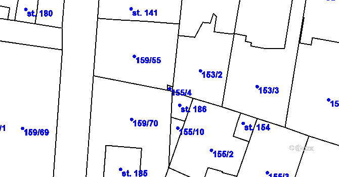 Parcela st. 155/4 v KÚ Březhrad, Katastrální mapa