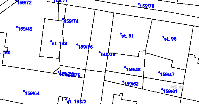Parcela st. 140/35 v KÚ Březhrad, Katastrální mapa