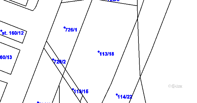 Parcela st. 113/18 v KÚ Březhrad, Katastrální mapa