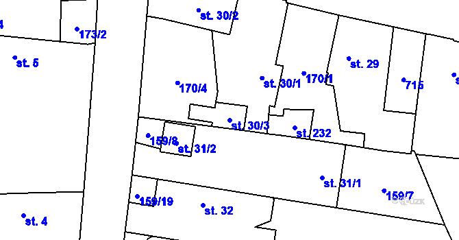 Parcela st. 30/3 v KÚ Březhrad, Katastrální mapa