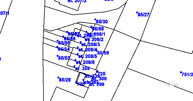 Parcela st. 85/59 v KÚ Březhrad, Katastrální mapa
