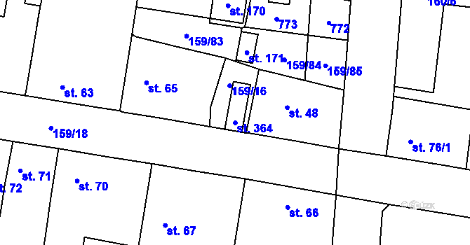 Parcela st. 364 v KÚ Březhrad, Katastrální mapa