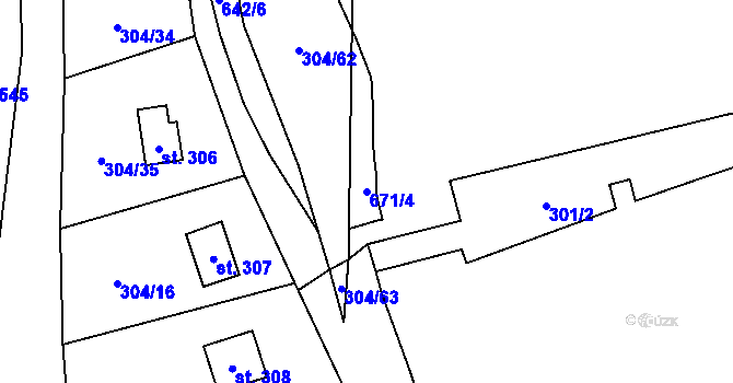Parcela st. 671/4 v KÚ Březí u Říčan, Katastrální mapa