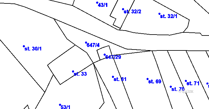 Parcela st. 647/29 v KÚ Březí u Říčan, Katastrální mapa