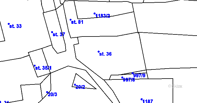 Parcela st. 36 v KÚ Březí u Blatné, Katastrální mapa