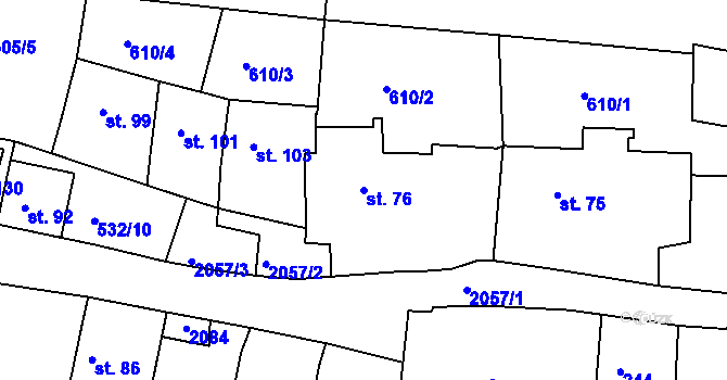 Parcela st. 76 v KÚ Březí u Blatné, Katastrální mapa