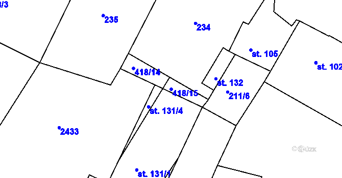 Parcela st. 418/15 v KÚ Březí u Blatné, Katastrální mapa