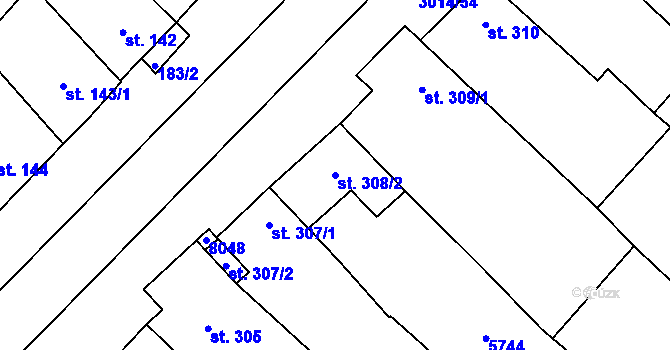 Parcela st. 308/2 v KÚ Březí u Mikulova, Katastrální mapa