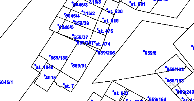 Parcela st. 659/206 v KÚ Březí u Mikulova, Katastrální mapa