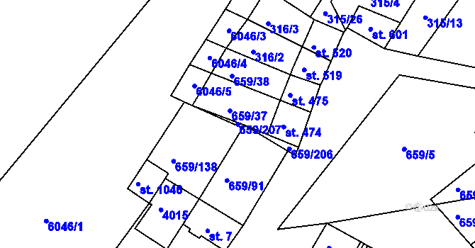 Parcela st. 659/207 v KÚ Březí u Mikulova, Katastrální mapa
