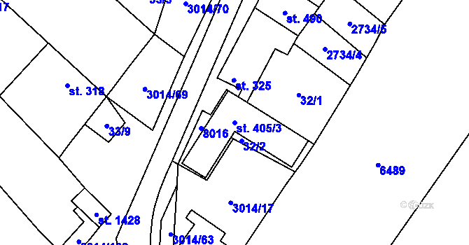 Parcela st. 405/3 v KÚ Březí u Mikulova, Katastrální mapa