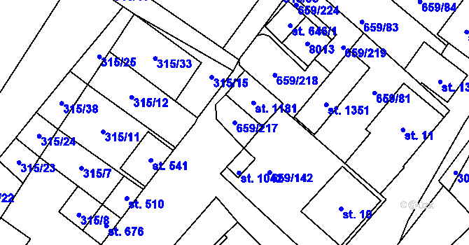 Parcela st. 659/217 v KÚ Březí u Mikulova, Katastrální mapa