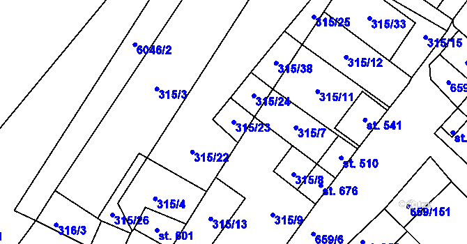 Parcela st. 315/23 v KÚ Březí u Mikulova, Katastrální mapa