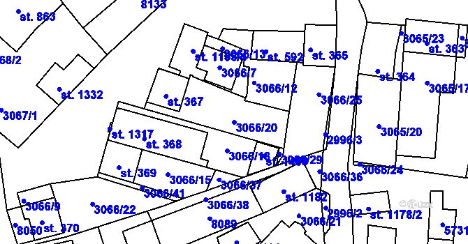 Parcela st. 3066/20 v KÚ Březí u Mikulova, Katastrální mapa
