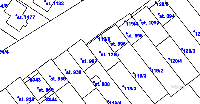 Parcela st. 1215 v KÚ Březí u Mikulova, Katastrální mapa