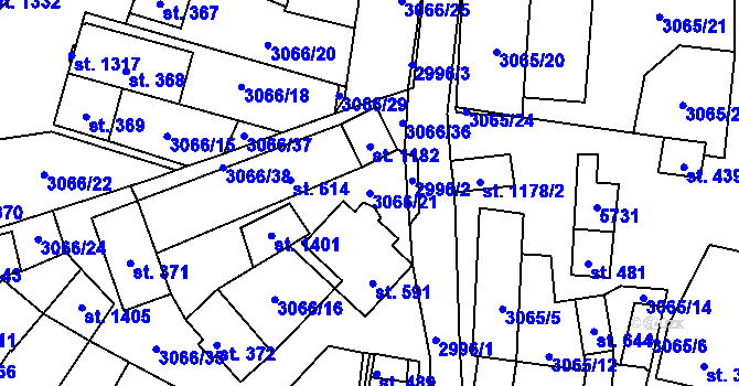 Parcela st. 3066/21 v KÚ Březí u Mikulova, Katastrální mapa