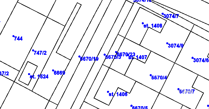 Parcela st. 6670/3 v KÚ Březí u Mikulova, Katastrální mapa