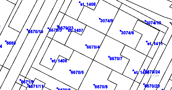 Parcela st. 6670/4 v KÚ Březí u Mikulova, Katastrální mapa
