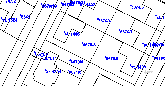 Parcela st. 6670/5 v KÚ Březí u Mikulova, Katastrální mapa