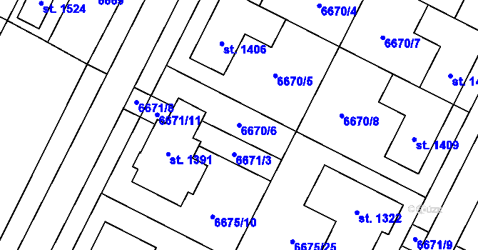 Parcela st. 6670/6 v KÚ Březí u Mikulova, Katastrální mapa