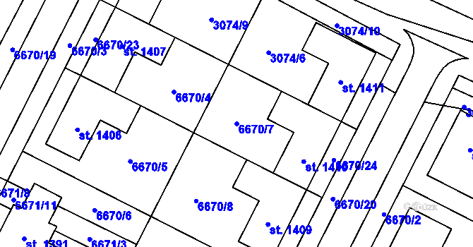 Parcela st. 6670/7 v KÚ Březí u Mikulova, Katastrální mapa