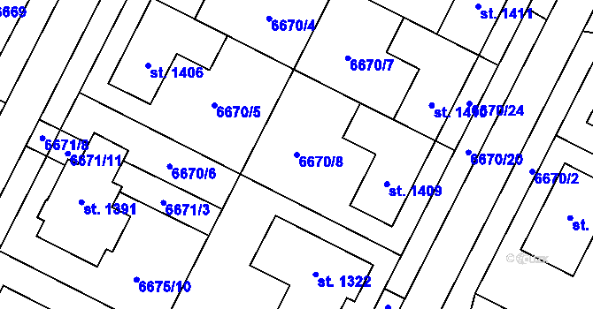 Parcela st. 6670/8 v KÚ Březí u Mikulova, Katastrální mapa