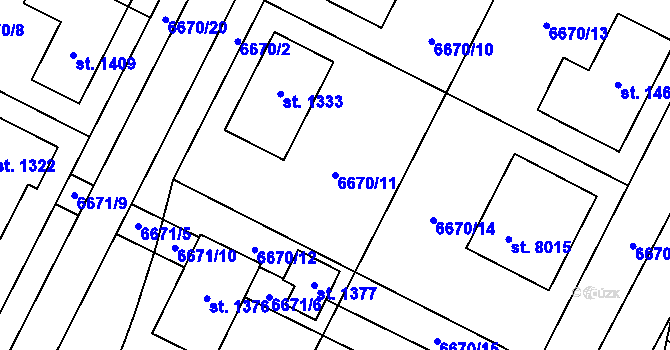 Parcela st. 6670/11 v KÚ Březí u Mikulova, Katastrální mapa