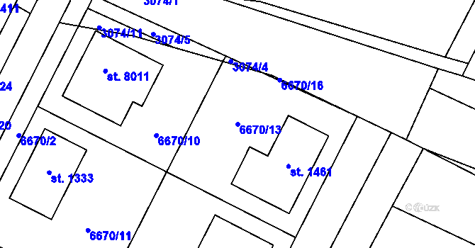 Parcela st. 6670/13 v KÚ Březí u Mikulova, Katastrální mapa