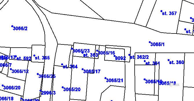 Parcela st. 3065/16 v KÚ Březí u Mikulova, Katastrální mapa