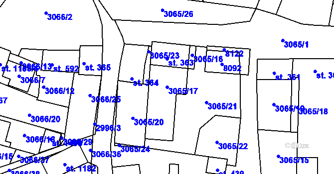 Parcela st. 3065/17 v KÚ Březí u Mikulova, Katastrální mapa