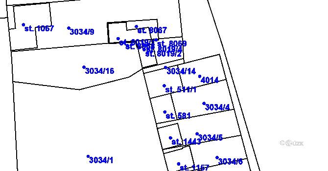 Parcela st. 511/1 v KÚ Březí u Mikulova, Katastrální mapa