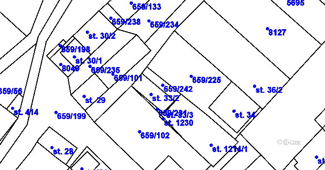 Parcela st. 659/242 v KÚ Březí u Mikulova, Katastrální mapa