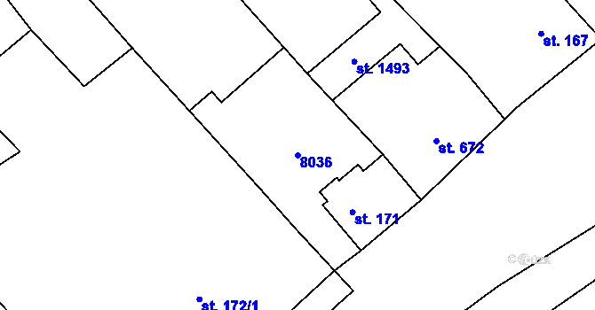 Parcela st. 8036 v KÚ Březí u Mikulova, Katastrální mapa