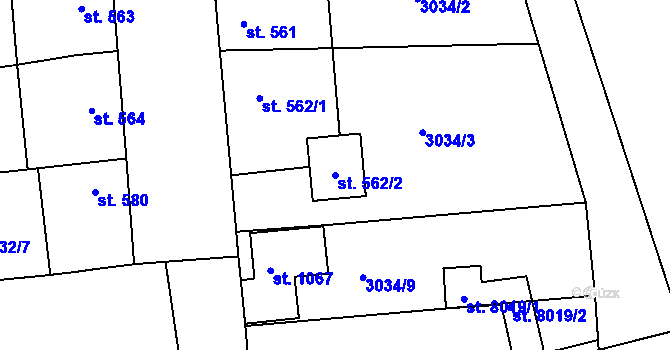 Parcela st. 562/2 v KÚ Březí u Mikulova, Katastrální mapa
