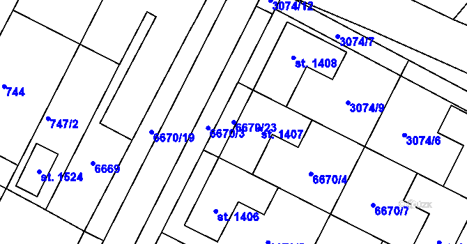 Parcela st. 6670/23 v KÚ Březí u Mikulova, Katastrální mapa