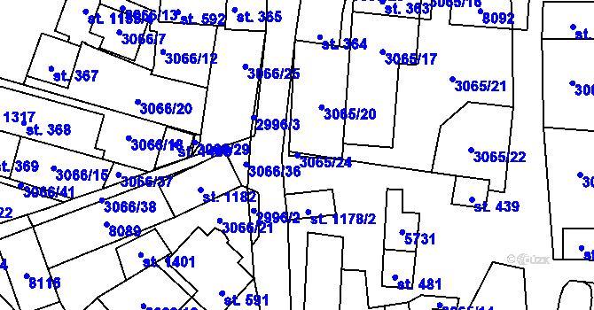 Parcela st. 3065/24 v KÚ Březí u Mikulova, Katastrální mapa