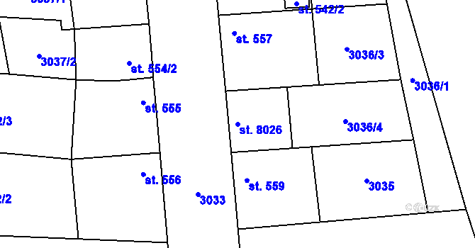 Parcela st. 8026 v KÚ Březí u Mikulova, Katastrální mapa