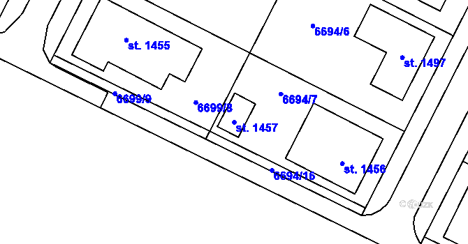 Parcela st. 1457 v KÚ Březí u Mikulova, Katastrální mapa