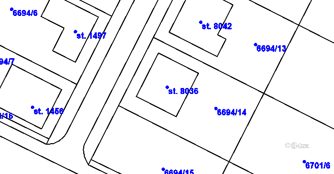 Parcela st. 8036 v KÚ Březí u Mikulova, Katastrální mapa