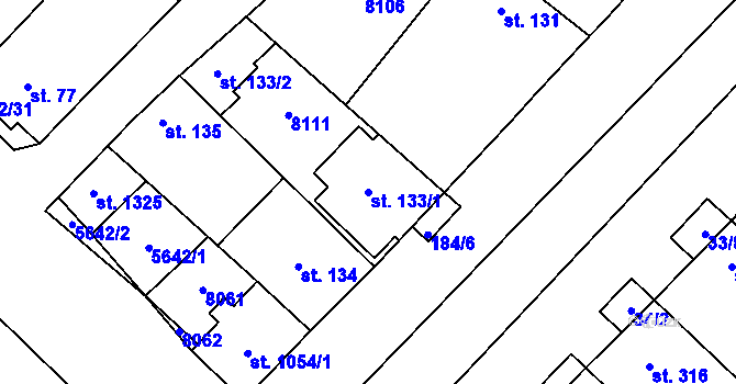 Parcela st. 133/1 v KÚ Březí u Mikulova, Katastrální mapa