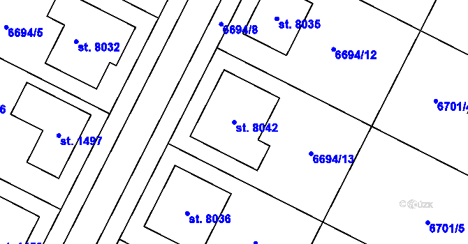 Parcela st. 8042 v KÚ Březí u Mikulova, Katastrální mapa