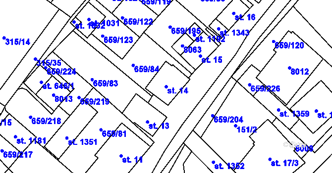Parcela st. 14 v KÚ Březí u Mikulova, Katastrální mapa