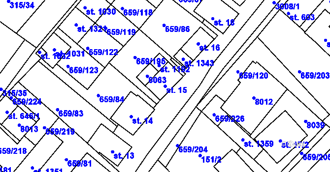 Parcela st. 15 v KÚ Březí u Mikulova, Katastrální mapa