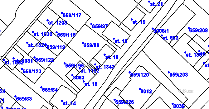 Parcela st. 16 v KÚ Březí u Mikulova, Katastrální mapa